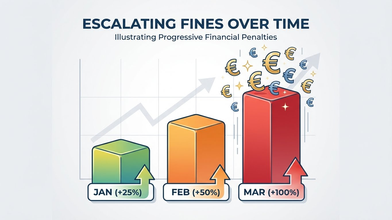 Πίνακας με τα κλιμακωτά πρόστιμα για τα τέλη κυκλοφορίας 2026 ανά μήνα καθυστέρησης