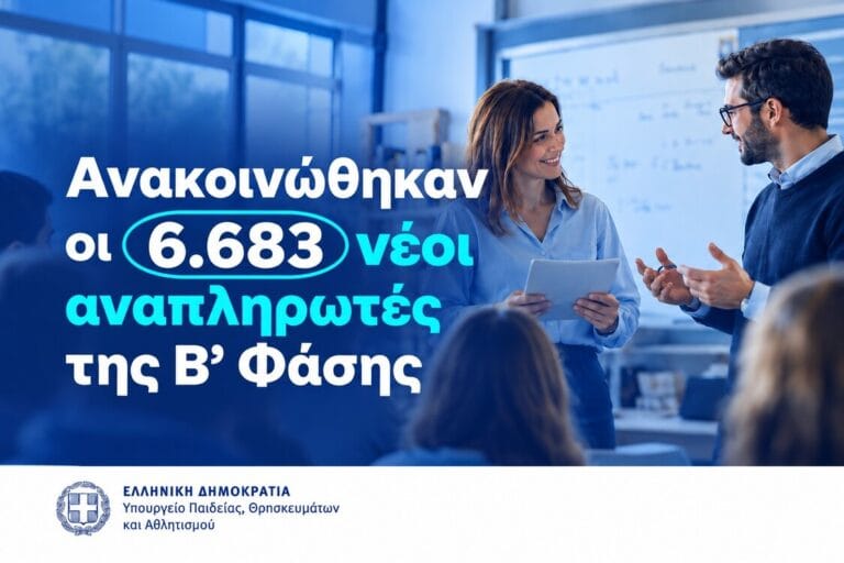 Νέες προσλήψεις 6.683 αναπληρωτών εκπαιδευτικών στην εκπαίδευση