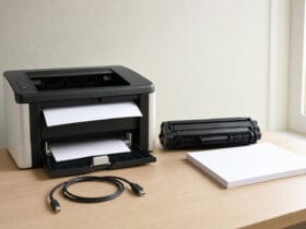 Άνθρωπος που ελέγχει έναν εκτυπωτή για προβλήματα.