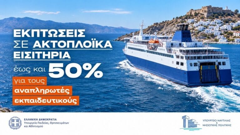 Εκπτώσεις σε ακτοπλοϊκά εισιτήρια για αναπληρωτές εκπαιδευτικούς το 2026