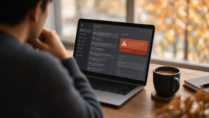 Άτομο που εξετάζει προσεκτικά email σε φορητό υπολογιστή