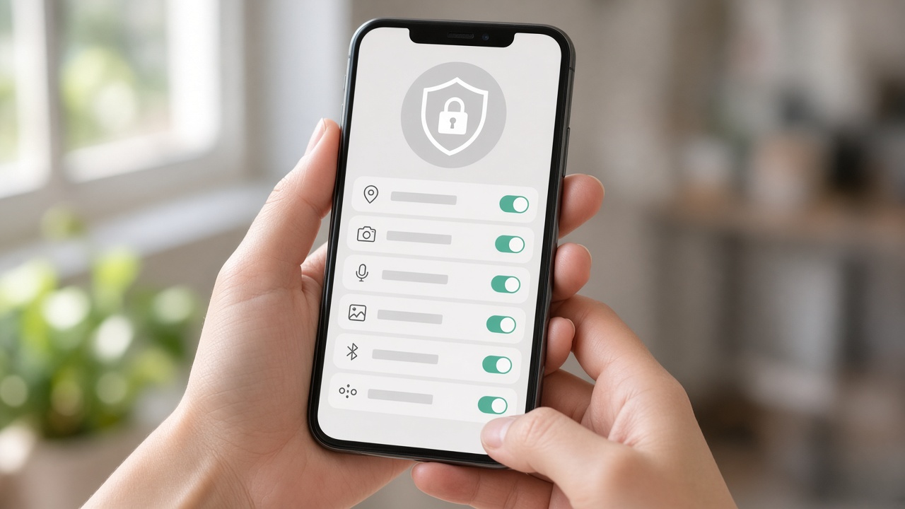 Χέρια που κρατούν smartphone με οθόνη ρυθμίσεων απορρήτου